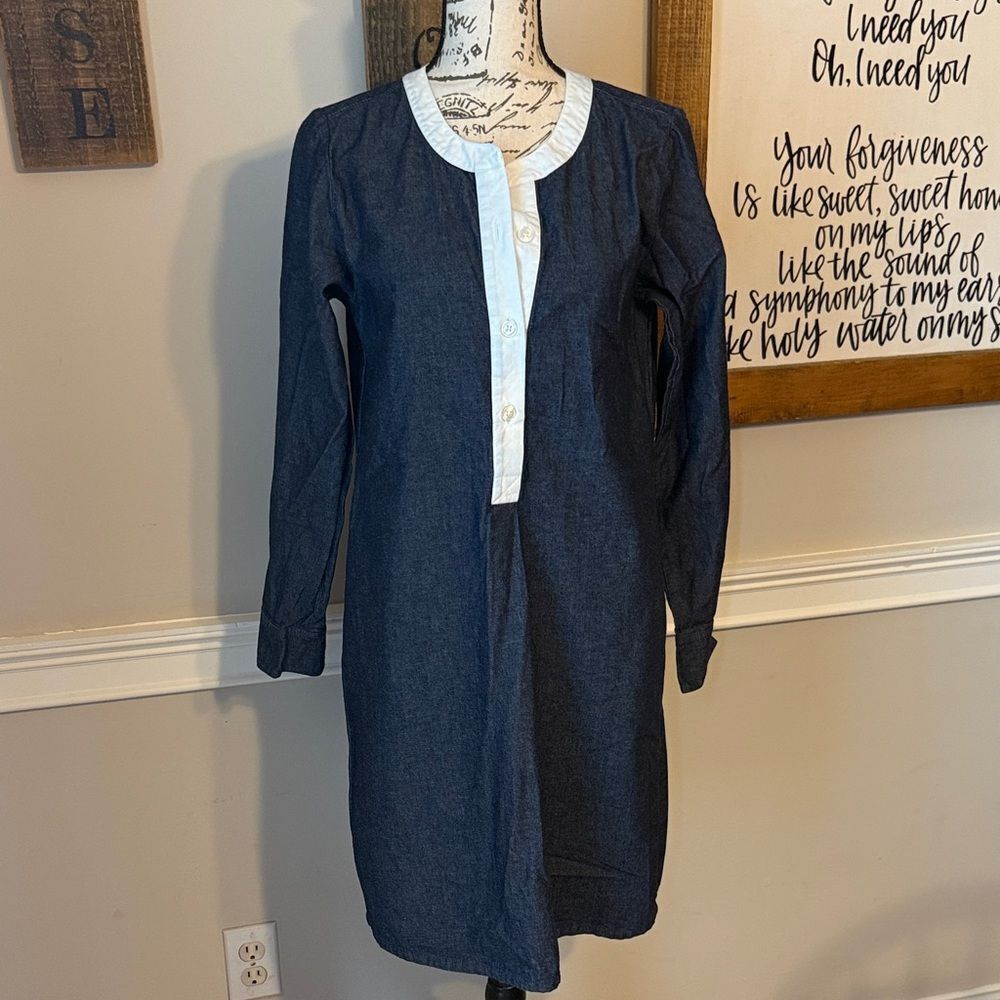 Kayce Hughes Long Sleeve Denim Dress with White Accents